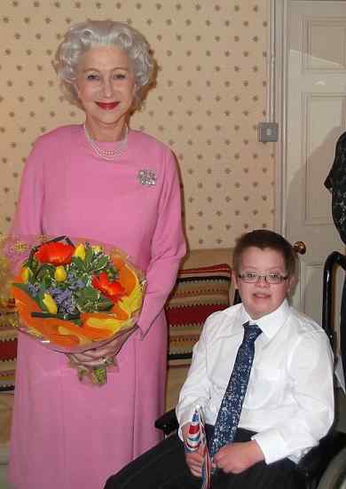 Helen Mirren Queen dressup with Oliver Burton