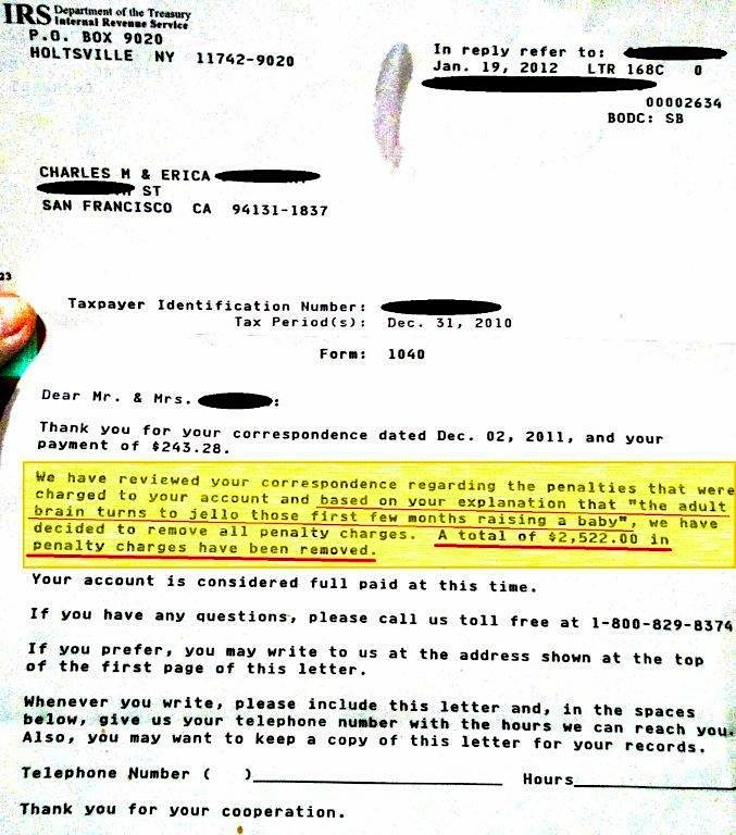 IRS letter removing penalties for jello-brain