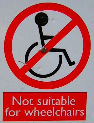 Wheelchair inaccessible sign - by Godric Godricson via Morguefile