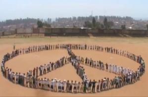 peace sign in human chain