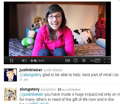Bieber Tweet helps donor
