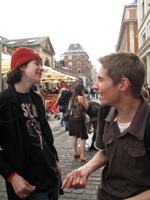 teens greet on street