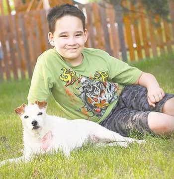 service dog with boy familyphoto