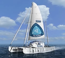 Plastiki boat made of plastic bottles and recycled material