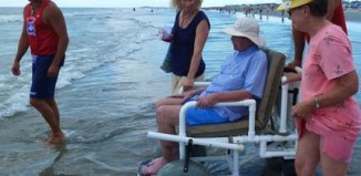 wheelchair into surf - family photo of Jim Handy