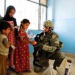 soldier gives gifts