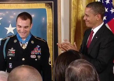 Obama applauding Medal of Honor winner