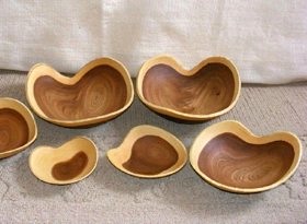 wooden bowls fashioned from giant felled oak named "Herbie"