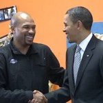 Obama with the Lakers act in service