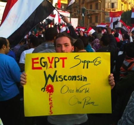 sign from egypt sending support to Wisconsin workers