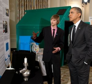 Obama at the WH science fair with Taylor Wilson -WH photo