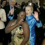 Hillary dancing, press pool video snapshot