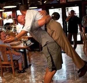 Obama picked up in bear hug