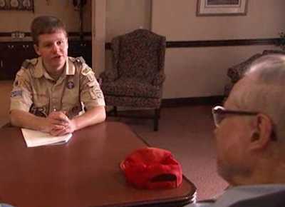scout interviews WWII vet -NBC video snapshot