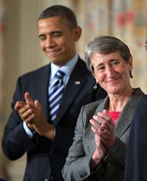 Sally Jewel Interior Sec w Obama-WHphoto
