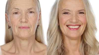 make up before and after-elderly skin