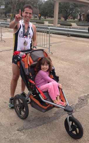 runner wins marathon pushing stroller - FB photo of Iram Leon