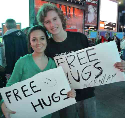 hugs sign Times Square