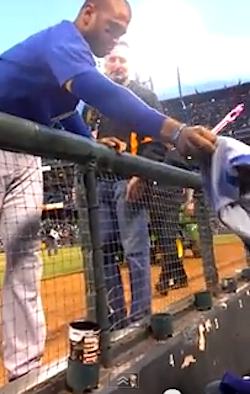 baseball player Kemp gives shirt-iPhone