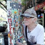 Mosaic man and his NYC lamppost