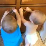 twins play with rubber bands