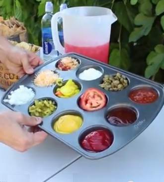 condiments in muffin tin