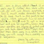 apology note from ex addict who robbed Asian grocer