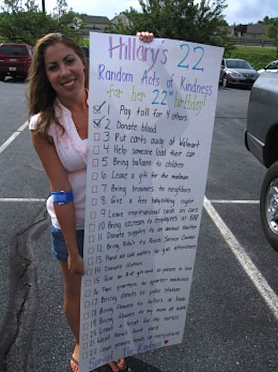 Hillarys 22 Acts of Kindness list