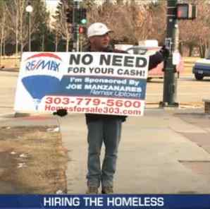 Hiring the homeless to hold signs-kdvrvideo