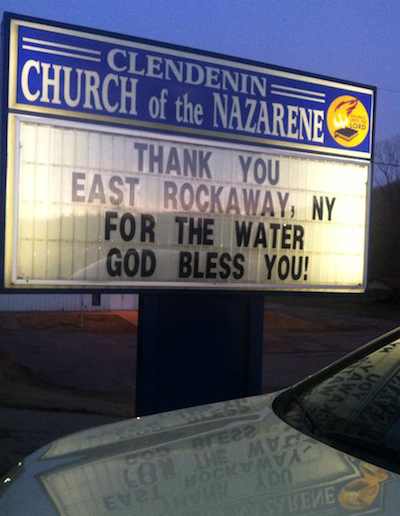 church sign-Thanks for water-FBphoto-Leslie Jennings Young