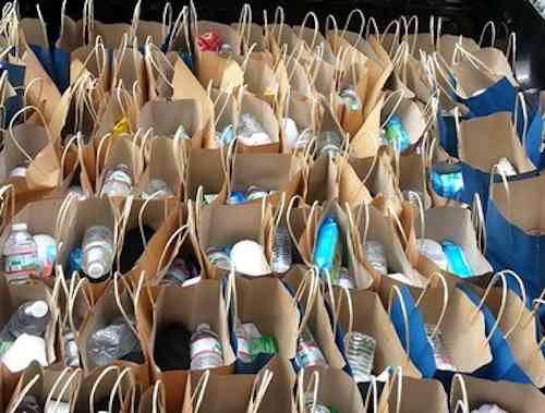 gift bags for homeless lined up