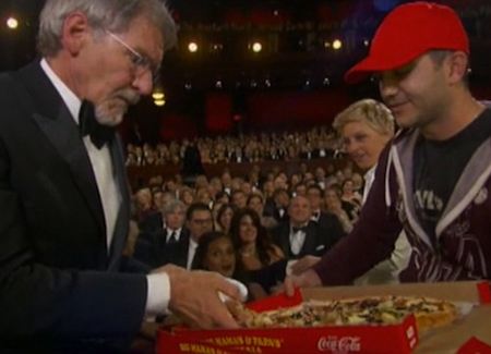 pizza delivery to Harrison Ford and Ellen at Oscars