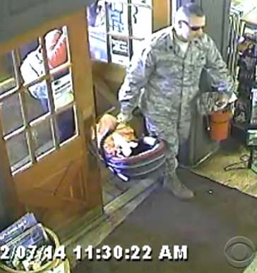 soldier on security camera at diner