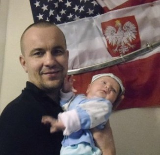 Ollis family photo Polish baby tribute to fallen hero