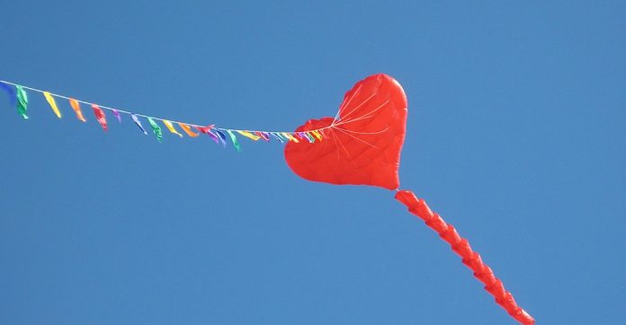 heart kite in blue sky-CC-Sheila in Moonducks
