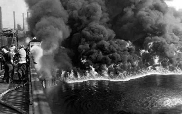 Cuyahoa River Fire Cropped-Cleveland Press Collections