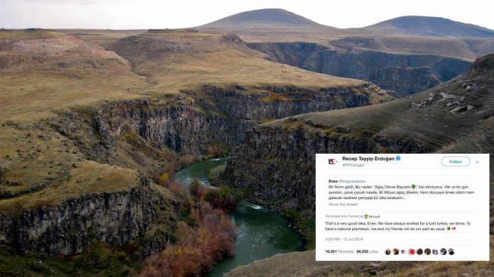 Turkish river landscape with social media post-cc