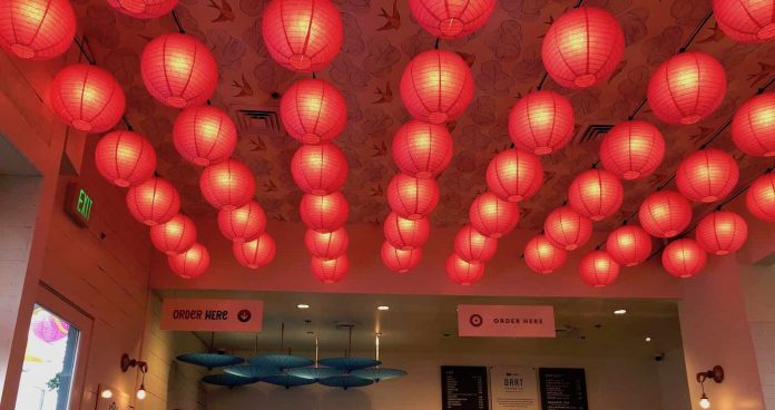 pink paper lantern lights-cafe-interior design-art-copyright GWC 2019