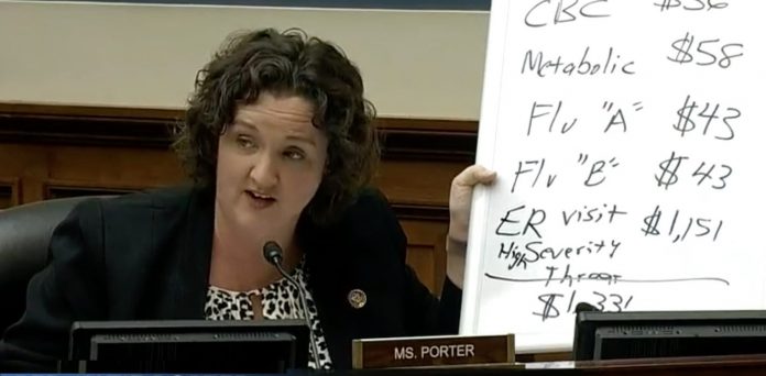 Rep Katie Porter in hearing with whiteboard on virus-pubdomain