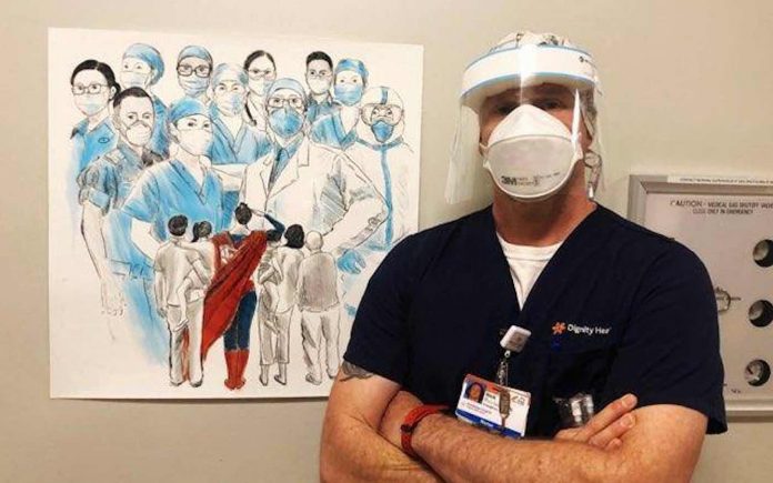 Doctor Standing With Hero Artwork-Dignity Health Dominican Hospital Facebook