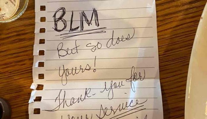 BLM Cracker Barrell Note-Jody McDowell Facebook