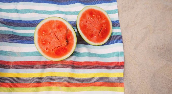 watermelon on beach blanket-pubdomain-Scott Webb