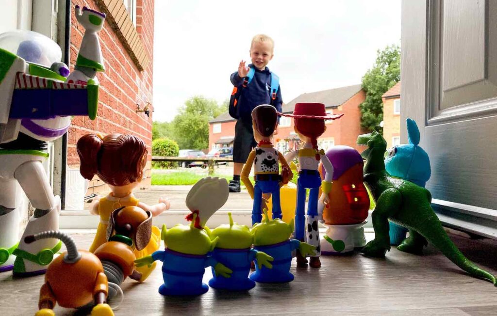 Boy Recreates Iconic Scene From Toy Story To Mark His First Day Of School