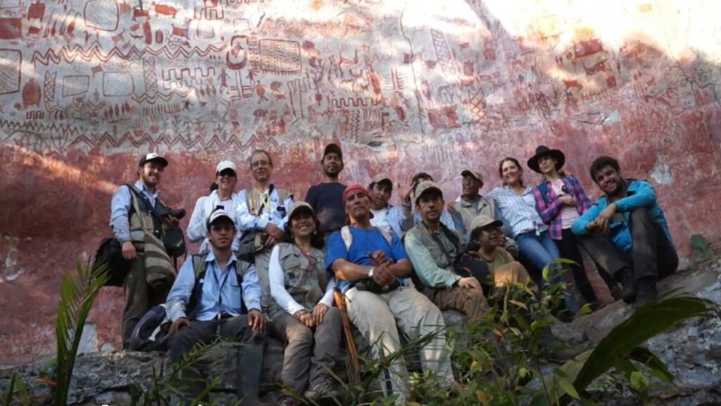 British and Colombian archeologists pictured at Serranía de la Lindosa in the Colombian Amazon.