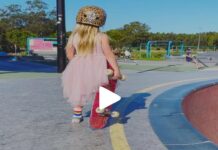 Phenomenal 6-yo Skateboarder Performs in Pink Party Dress and Leopard Print Helmet