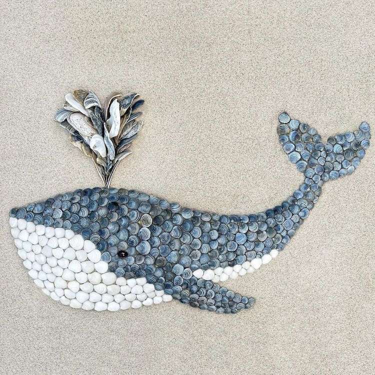 Anna Chan art mosaics of animals using seashells