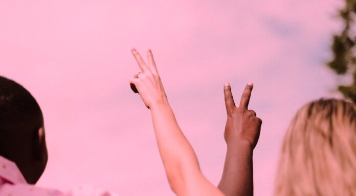 black and white biracial peace signs-protest-struggle-cooperation-pubdomain-Priscilla Du Preez