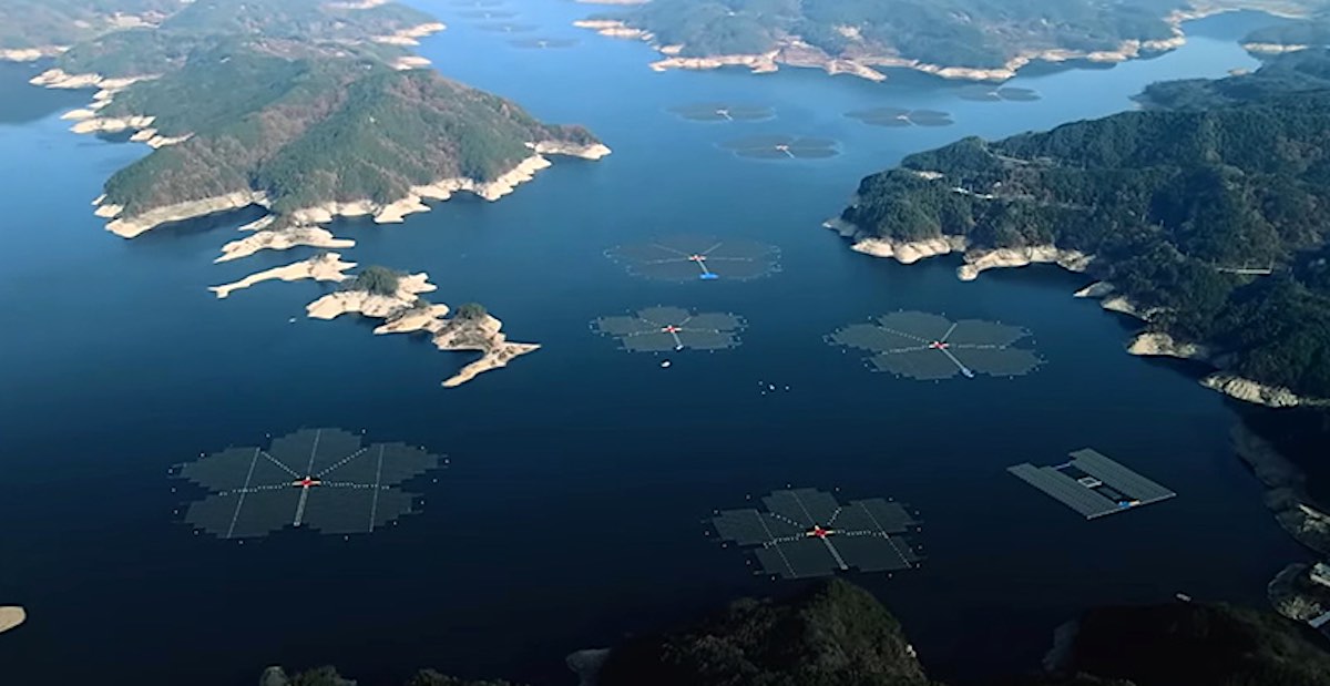 거대한 수상 태양광 패널 꽃이 한국의 석탄을 바꾸고 관광지가되었습니다.