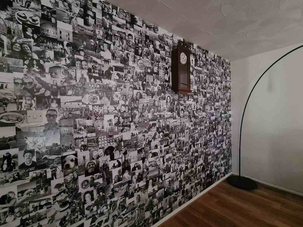 Family Recovers from COVID Trauma with Mom’s Massive Floor-to-Ceiling Photo Montage in Living Room