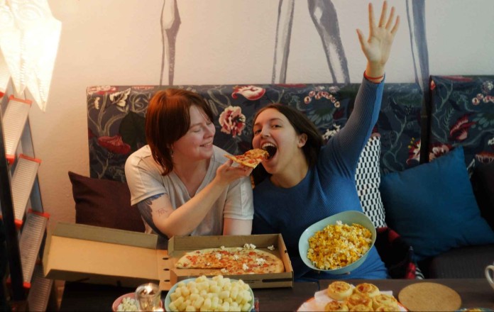 Pizza party junk food eating